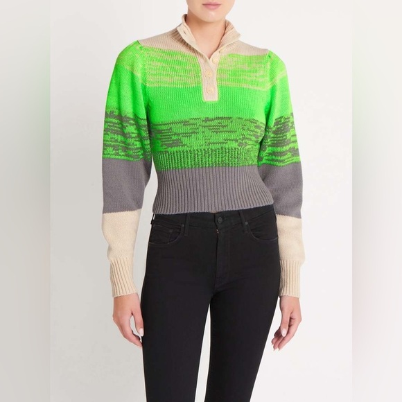 Baum Und Pferdgarten Sweater Womens XS Mock Neck Wool Blend Knit Neon Green NWT - Picture 1 of 6